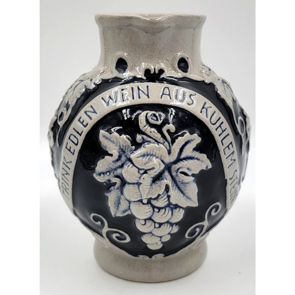 Marzi & Remy German Pottery Pitcher 5 1/2" Jug Blue Gray Grapes Wine - Picture 3 of 7